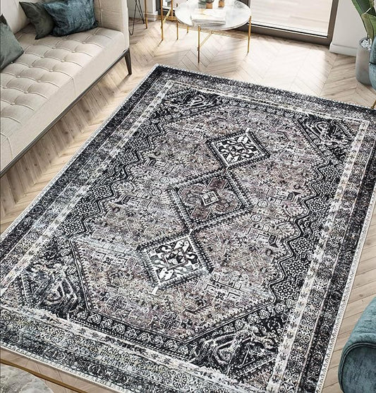 Keen Home Design 8x10 Rug - Machine Washable Area Rug with Non-Slip Backing, Ideal for Living Room, Dining Room, Bedroom - Vintage, Easy Clean, Durable, Low Pile Rug - (8' x 10')