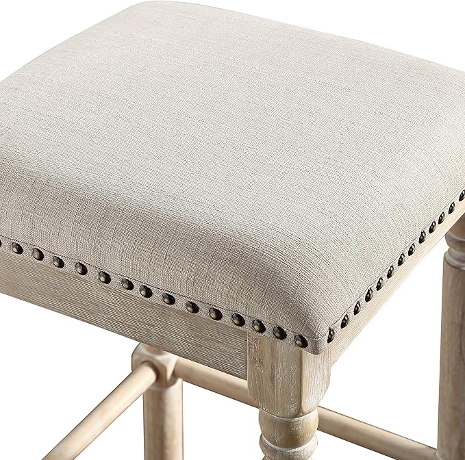 Roundhill Furniture Arnhem Wood Upholstered Swivel Counter Height Stools, Set of 2, Tan