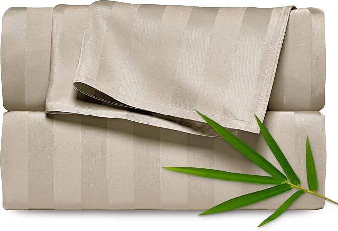 Twin Sheets by Pure Bamboo, Genuine 100% Organic Viscose Derived from Bamboo Bed Sheet Set, Luxuriously Soft & Cooling, Double Stitching, 2 Year Quality Promise (Twin, Jacquard Sand)