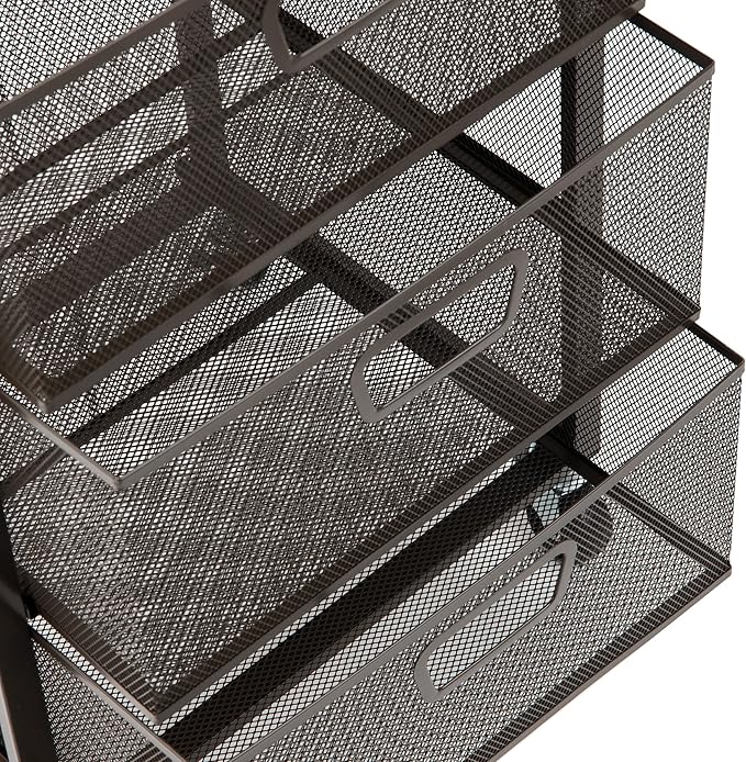 Mind Reader 3-Drawer Rolling Storage Cart, Office Organizer with Wood Top, Multipurpose Portable Cabinet with Wheels, Metal Mesh, Black