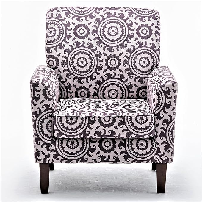 Container Furniture Direct Contemporary Accent Arm Chair with Birch Wood Frame and Velvet Upholstery, Armchair for Office and Living Room Decor, Removable Cushions, 02 Printed Fabric