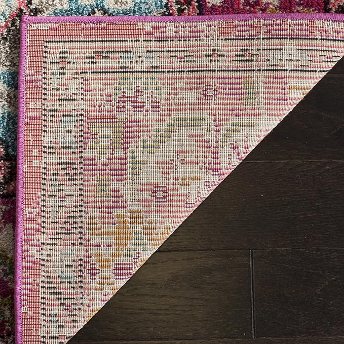 SAFAVIEH Monaco Collection Accent Rug - 3' x 5', Pink & Multi, Boho Chic Medallion Distressed Design, Non-Shedding & Easy Care, Ideal for High Traffic Areas in Entryway, Living Room, Bedroom (MNC243D)