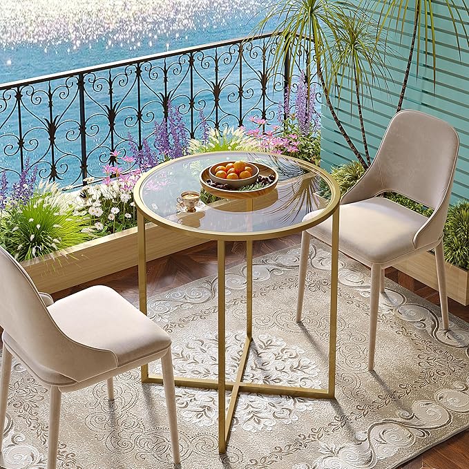 SAYGOER Small Round Dining Table for 2,Glass Circle Kitchen Dinner Table,26.7'' Multifuntional Modern Desk for Dining Room,Office,Kitchen,Apartment,Easy Assembly,Gold