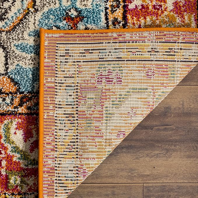 SAFAVIEH Monaco Collection Accent Rug - 3' x 5', Orange & Light Blue, Medallion Distressed Design, Non-Shedding & Easy Care, Ideal for High Traffic Areas in Entryway, Living Room, Bedroom (MNC243H)