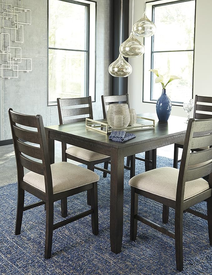 Signature Design by Ashley Rokane 20" Dining Room Table Set with 6 Upholstered Chairs, Brown