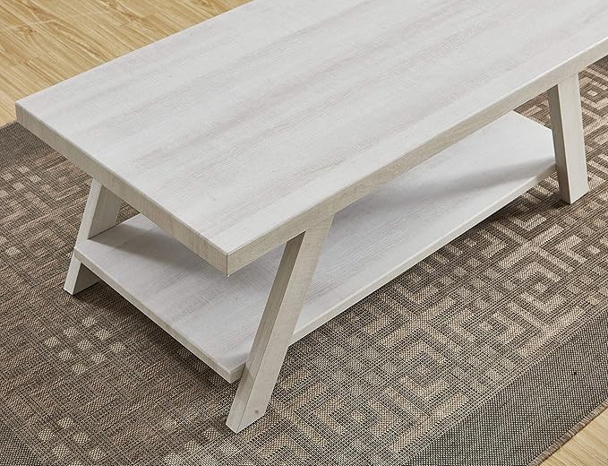 Roundhill Furniture Athens Contemporary 3-Piece Wood Shelf Coffee Table Set, White