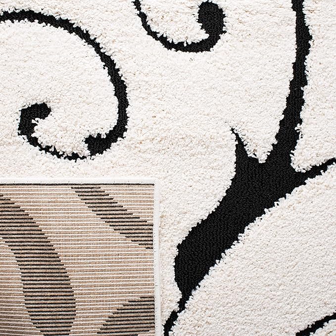 SAFAVIEH Florida Shag Collection Area Rug - 8' x 10', Ivory & Black, Scroll Design, Non-Shedding & Easy Care, 1.2-inch Thick Ideal for High Traffic Areas in Living Room, Bedroom (SG455-1290)