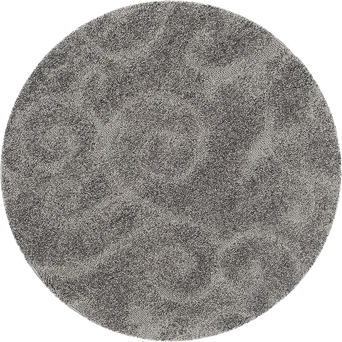 SAFAVIEH Florida Shag Collection Area Rug - 6'7" Round, Grey, Scroll Design, Non-Shedding & Easy Care, 1.2-inch Thick Ideal for High Traffic Areas in Living Room, Bedroom (SG455-8013)
