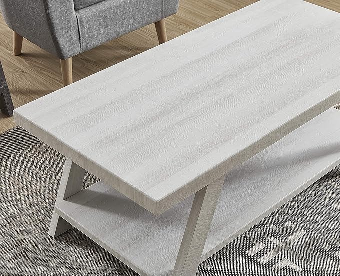Roundhill Furniture Athens Contemporary 3-Piece Wood Shelf Coffee Table Set, White