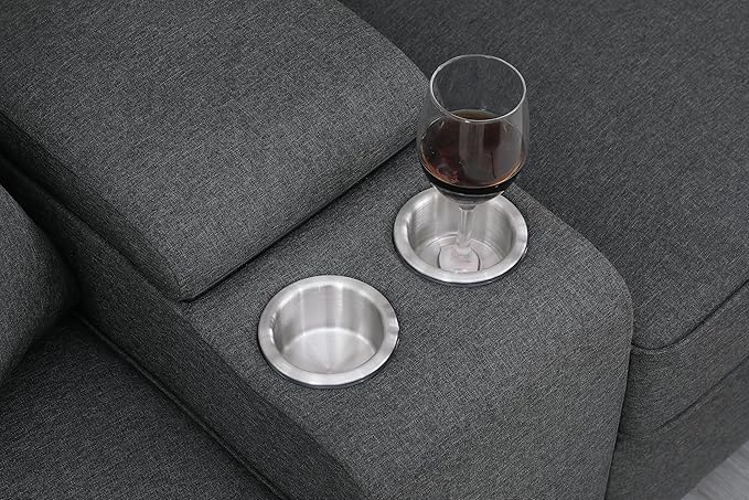 127" Modular Sectional Sofa with Movable Ottoman&Nailhead Trim Armrest,L-Shape Convertible Couch W/Cup Holder,USB Port&Hidden Storage Box,7 Seat Chenille Sectionals,6 Pillow,for Living Room,Gray