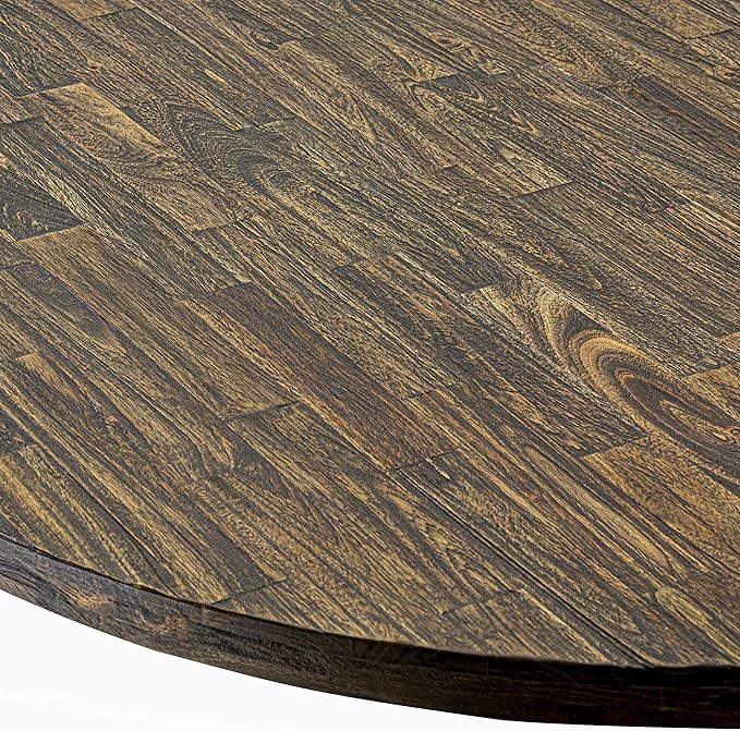 East West Furniture I2MZ7-748 7 Piece Modern Dining Table Set Consist of a Round Wooden Table with Pedestal and 6 Coffee Linen Fabric Upholstered Chairs, 48x48 Inch, Distressed Jacobean