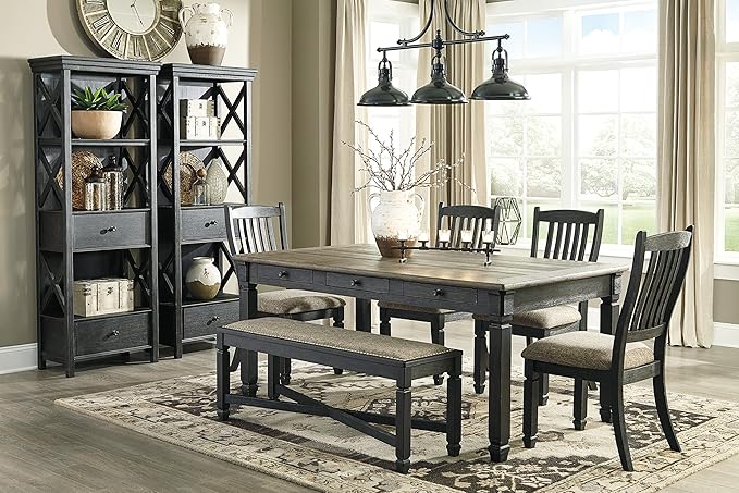 Signature Design by Ashley Tyler Creek Farmhouse Dining Table with Drawers, Seats up to 6, Almost Black