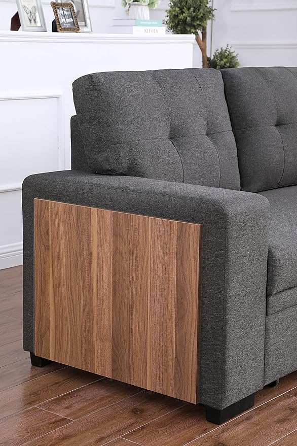 Ball & Cast L-Shape Reversible Sectional Sleeper Sofa Bed 4 in 1 Pull Out Couch with Storage Chaise USB Ports & Cup Holder Convertible Sleeper Corner Couch Pull-Out Sofa Bed for Living Room Office