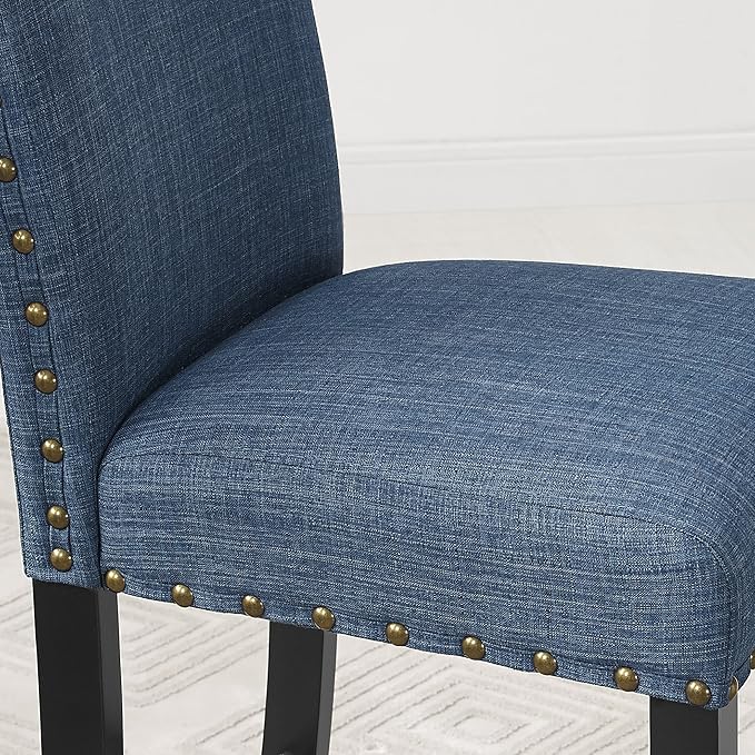 Roundhill Furniture Biony Fabric Bar Stools with Nailhead Trim (Set of 2), Blue