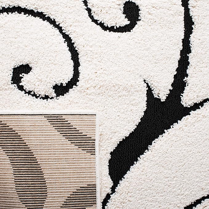 SAFAVIEH Florida Shag Collection Accent Rug - 3'3" x 5'3", Ivory & Black, Scroll, Non-Shedding & Easy Care, 1.2-inch Thick Ideal for High Traffic Areas in Entryway, Living Room, Bedroom (SG455-1290)