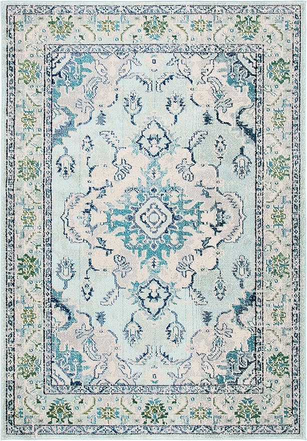 SAFAVIEH Monaco Collection Accent Rug - 3' x 5', Light Blue & Ivory, Medallion Distressed Design, Non-Shedding & Easy Care, Ideal for High Traffic Areas in Entryway, Living Room, Bedroom (MNC243K)