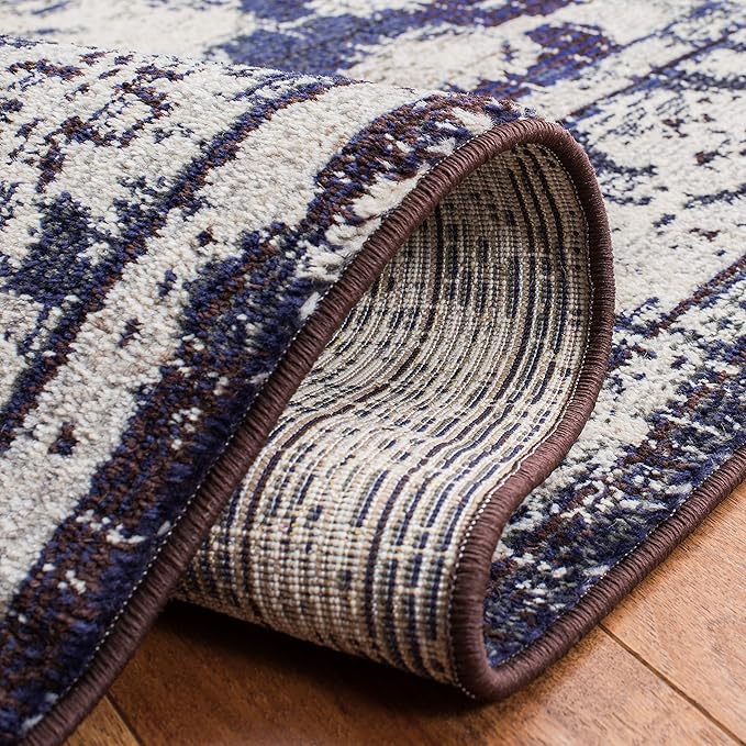 SAFAVIEH Monaco Collection 6'7" x 9'2" IvoryNavy MNC243C Boho Chic Medallion Distressed Non-Shedding Living Room Dining Bedroom Area Rug
