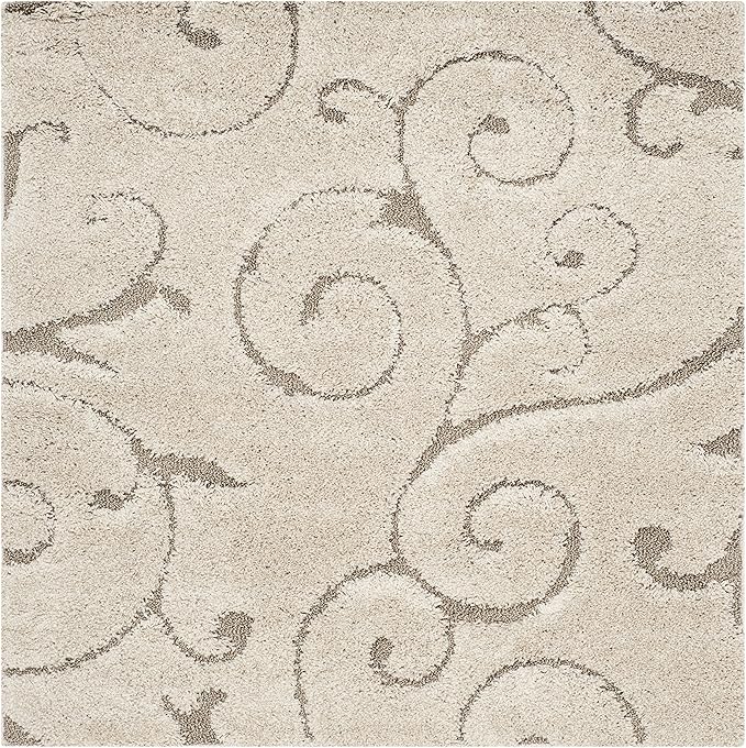 SAFAVIEH Florida Shag Collection Area Rug - 4' Square, Cream & Beige, Scroll Design, Non-Shedding & Easy Care, 1.2-inch Thick Ideal for High Traffic Areas in Living Room, Bedroom (SG455-1113)