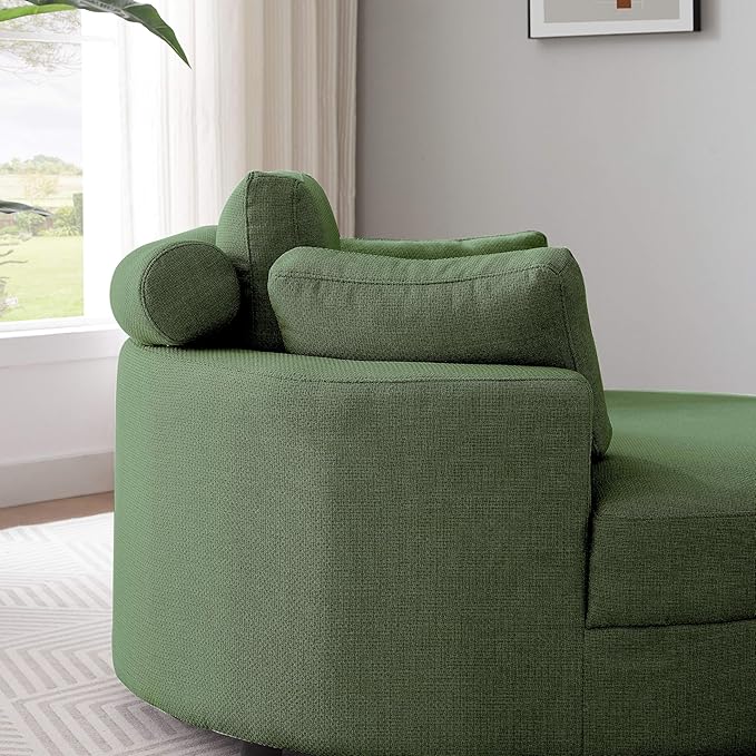 51.2'' Oversized Barrel Armchair with Storage Ottoman，Round Single Reading Upholstered Chairs,Recliner Sofa Chaise with 4 Movable Pillows for Living Room(Green+Linen)