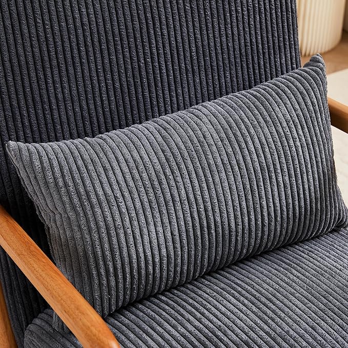 Ball & Cast Living Room Chair with Pillow,Mid-Century Modern Armchair w/Solid Wood Frame & Extra-Thick Backrest,Upholstered Reading Accent Chair for Bedroom,Dark Grey