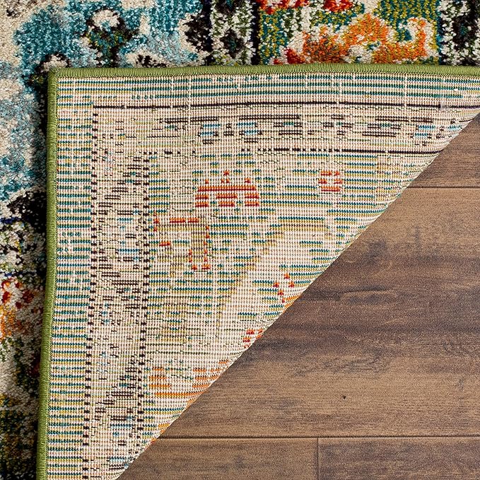 SAFAVIEH Monaco Collection Runner Rug - 2'2" x 6', Forest Green & Light Blue, Medallion Distressed Design, Non-Shedding & Easy Care, Ideal for High Traffic Areas in Living Room, Bedroom (MNC243F)