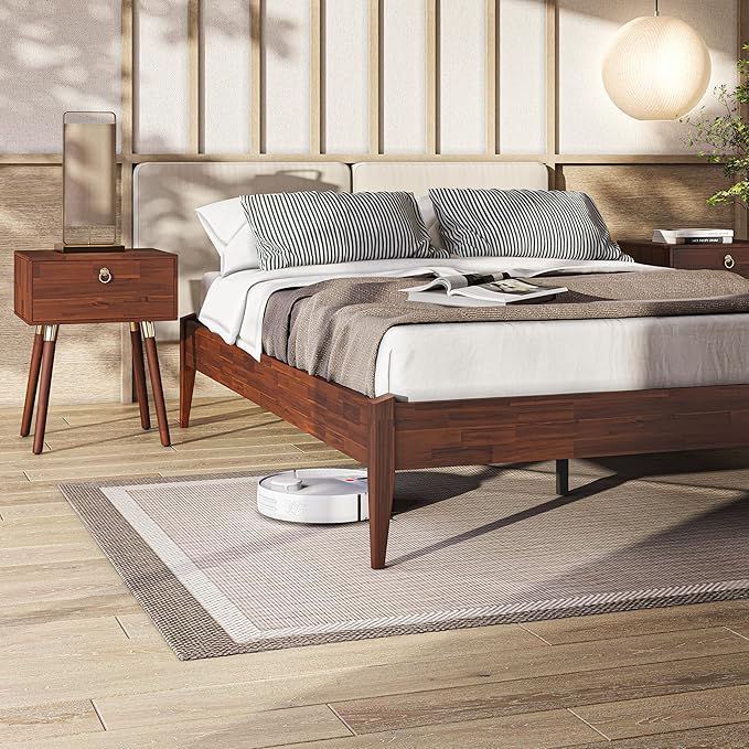 Bme Dinkee 15" Solid Wood Platform Bed Frame Without Headboard - Japanese Joinery Bed Frame - Modern & Minimalist Style - Wood Slat Support - Easy Assembly - No Box Spring Needed - Chocolate, Twin