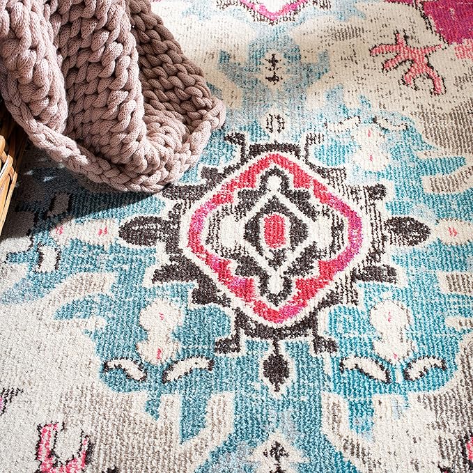 SAFAVIEH Monaco Collection Area Rug - 8' x 11', Pink & Multi, Boho Chic Medallion Distressed Design, Non-Shedding & Easy Care, Ideal for High Traffic Areas in Living Room, Bedroom (MNC243D)