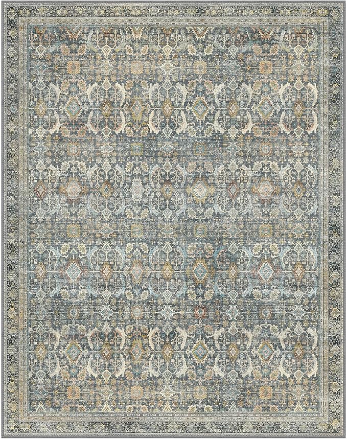 10X14 Area Rugs Machine Washable Rugs for Living Room, Vintage Boho Large Rugs for Bedroom Dining Room, Non Slip Indoor Soft Distressed Lightweight Thin Low Pile Carpet, Terracotta