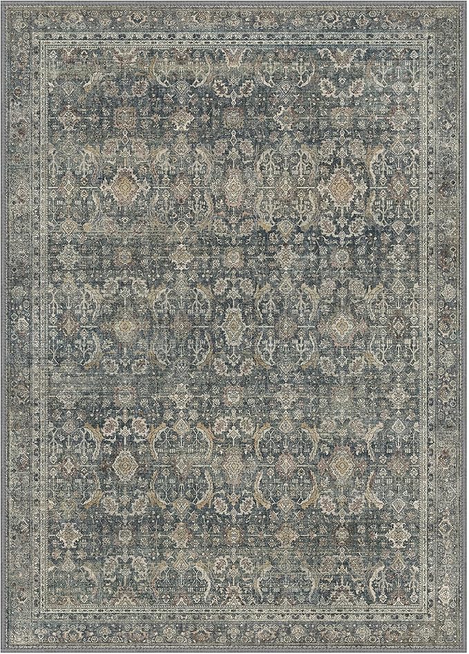 6X9 Area Rugs Machine Washable Rugs for Living Room, Vintage Boho Large Rugs for Bedroom Dining Room, Non Slip Indoor Soft Distressed Lightweight Thin Low Pile Carpet, Deep