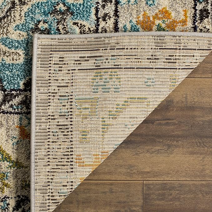 SAFAVIEH Monaco Collection Accent Rug - 3' x 5', Grey & Light Blue, Medallion Distressed Design, Non-Shedding & Easy Care, Ideal for High Traffic Areas in Entryway, Living Room, Bedroom (MNC243G)