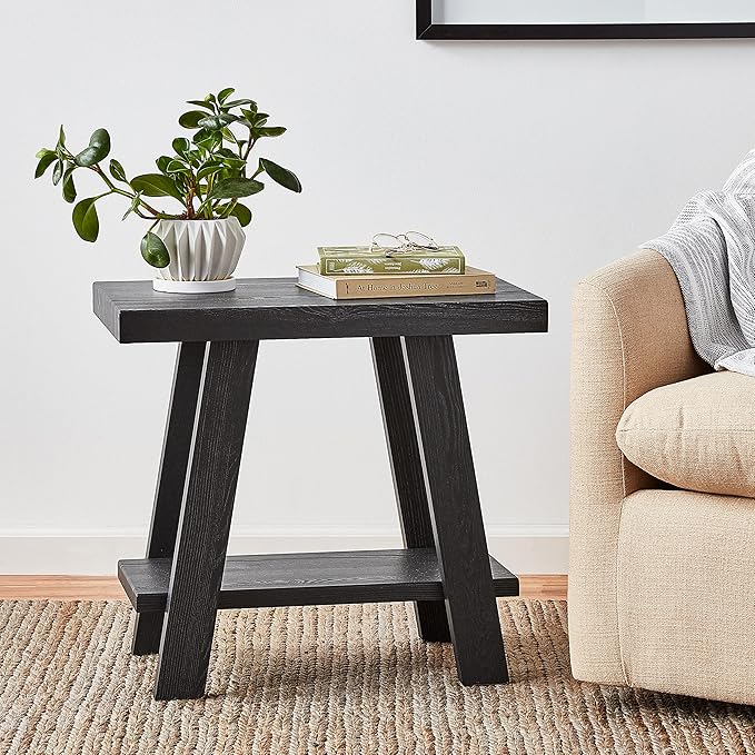 Roundhill Furniture Athens Contemporary Wood Shelf Side Table, Black