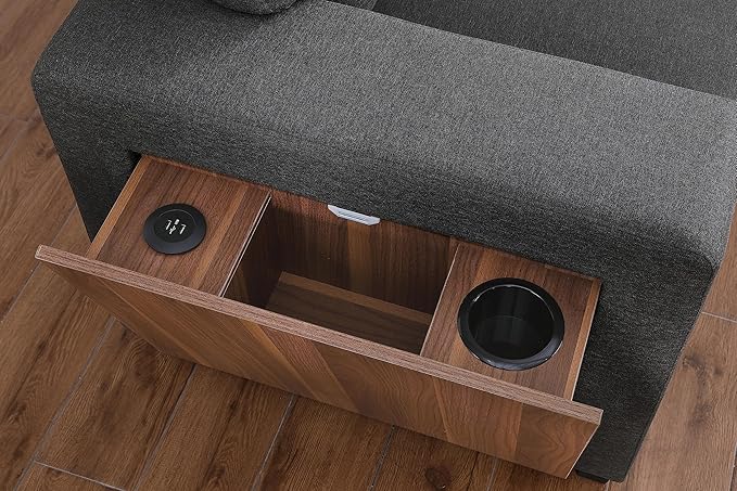 Ball & Cast L-Shape Reversible Sectional Sleeper Sofa Bed 4 in 1 Pull Out Couch with Storage Chaise USB Ports & Cup Holder Convertible Sleeper Corner Couch Pull-Out Sofa Bed for Living Room Office