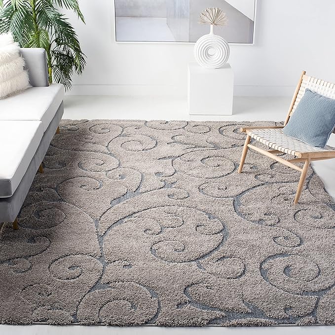 SAFAVIEH Florida Shag Collection X-Large Area Rug - 11' x 15', Grey & Light Blue, Non-Shedding & Easy Care, 1.2-inch Thick Ideal for High Traffic Areas in Living Room, Bedroom (SG455-1160)