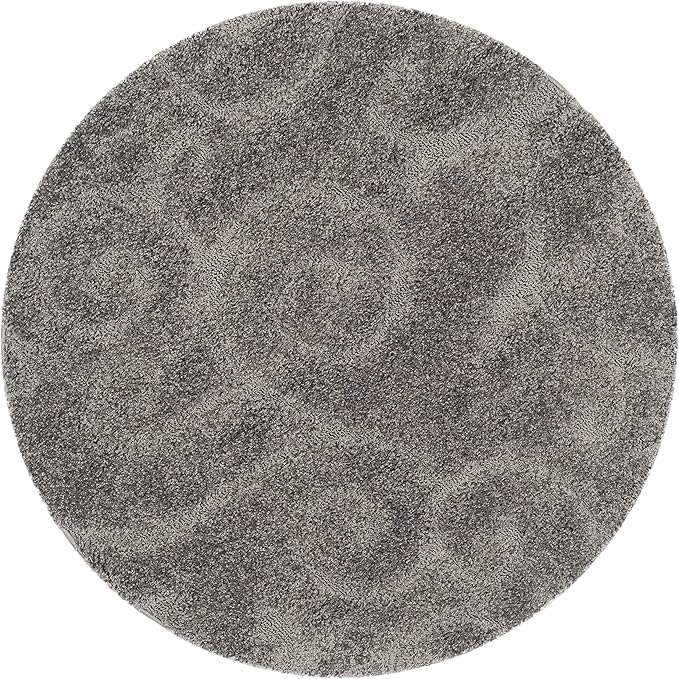 SAFAVIEH Florida Shag Collection Area Rug - 4' Round, Grey, Scroll Design, Non-Shedding & Easy Care, 1.2-inch Thick Ideal for High Traffic Areas in Living Room, Bedroom (SG455-8013)