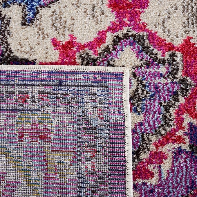 SAFAVIEH Monaco Collection Area Rug - 5'1" x 7'7", Violet & Fuchsia, Boho Chic Medallion Distressed Design, Non-Shedding & Easy Care, Ideal for High Traffic Areas in Living Room, Bedroom (MNC243P)