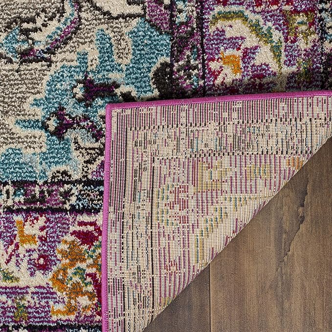SAFAVIEH Monaco Collection Area Rug - 5' Square, Violet & Light Blue, Boho Chic Medallion Distressed Design, Non-Shedding & Easy Care, Ideal for High Traffic Areas in Living Room, Bedroom (MNC243L)