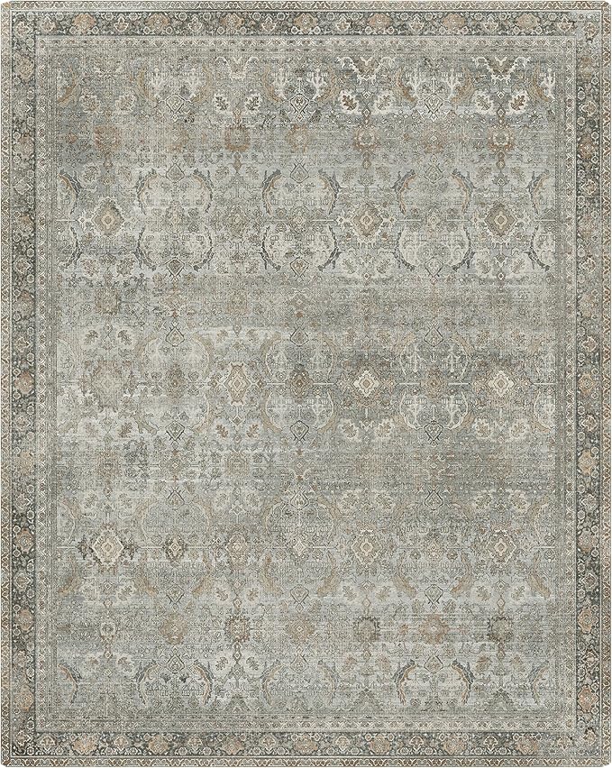 8X10 Area Rugs Machine Washable Rugs for Living Room, Vintage Boho Large Rugs for Bedroom Dining Room, Non Slip Indoor Soft Distressed Lightweight Thin Low Pile Carpet, Taupe