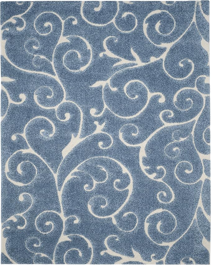 SAFAVIEH Area Rug 8x10 - Florida Shag Collection - Large - Light Blue & Cream, Scroll Design, Non-Shedding & Easy Cleaning, Plush Thick Pile, Ideal for Living Room, Bedroom, Dining Space (SG455-6011)