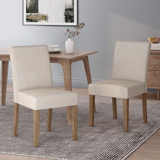 Christopher Knight Home Kuna Contemporary Upholstered Dining Chair (Set of 2), Beige + Weathered Brown