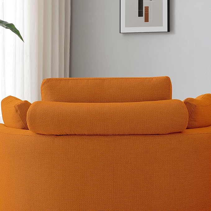 51.2'' Oversized Barrel Armchair with Storage Ottoman，Round Single Reading Upholstered Chairs,Recliner Sofa Chaise with 4 Movable Pillows for Living Room(Orange+Linen)