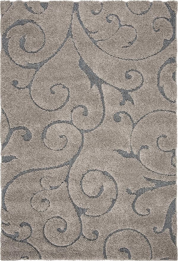 SAFAVIEH Florida Shag Collection Area Rug - 6' x 9', Grey & Light Blue, Scroll Design, Non-Shedding & Easy Care, 1.2-inch Thick Ideal for High Traffic Areas in Living Room, Bedroom (SG455-1160)
