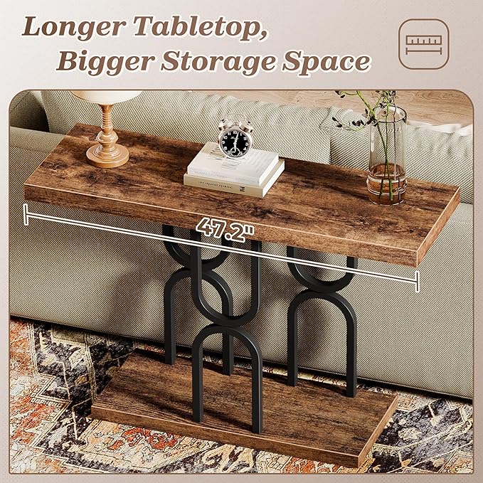 Huuger 47.2 Inch Entryway Table, Industrial Console Sofa Table, Narrow Accent Table, for Entry, Hallway, Entrance, Foyer, U-Shaped Metal Base, Rusitc Brown