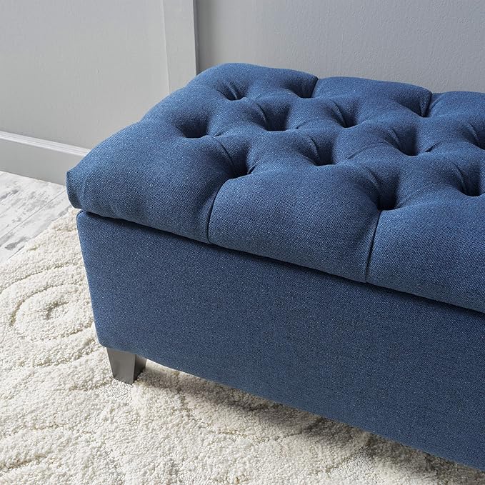 Christopher Knight Home Ottilie Fabric Storage Ottoman, Dark Blue, 17.75"D x 51.5"W x 15.75"H