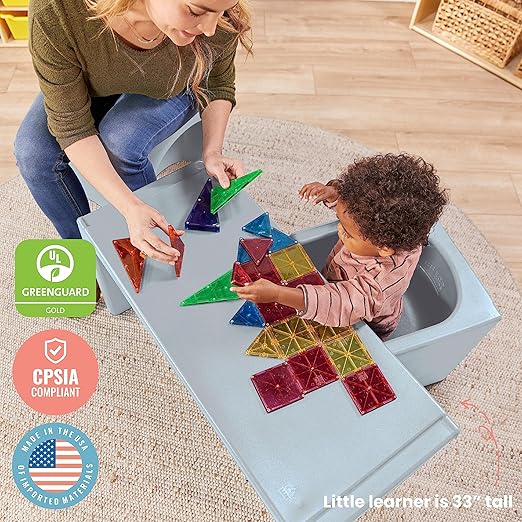ECR4Kids Tri-Me Table and Cube Chair Set, Multipurpose Furniture, Light Grey, 3-Piece