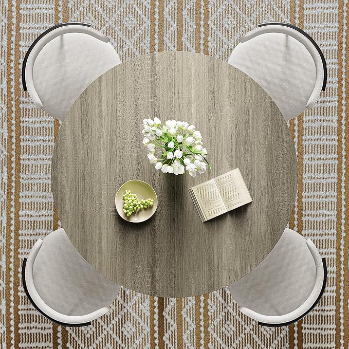 IRONCK 43" Round Dining Table for 4, Wood Kitchen Table with Metal Base, Space Saving Industrial Circle Dinner Table for Kitchen Dining Room, Gray