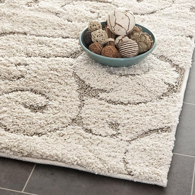 SAFAVIEH Florida Shag Collection Runner Rug - 2'3" x 19', Cream & Beige, Scroll Design, Non-Shedding & Easy Care, 1.2-inch Thick Ideal for High Traffic Areas in Living Room, Bedroom (SG455-1113)