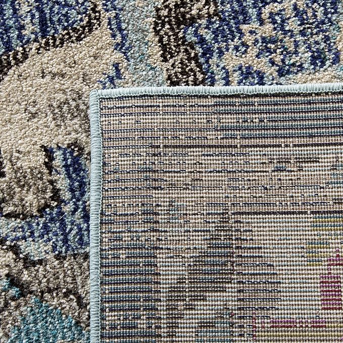 SAFAVIEH Monaco Collection Area Rug - 8'8" Square, Navy & Light Blue, Boho Chic Medallion Distressed Design, Non-Shedding & Easy Care, Ideal for High Traffic Areas in Living Room, Bedroom (MNC243N)