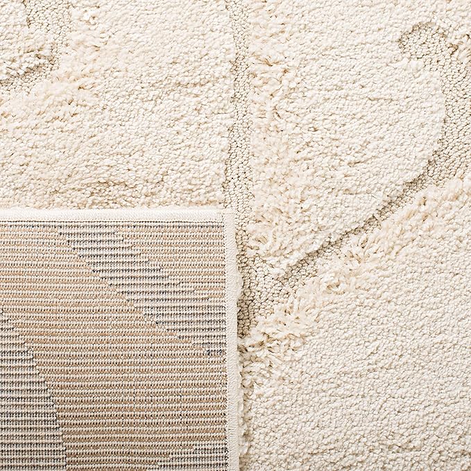SAFAVIEH Florida Shag Collection Area Rug - 8' Square, Creme & Creme, Scroll Design, Non-Shedding & Easy Care, 1.2-inch Thick Ideal for High Traffic Areas in Living Room, Bedroom (SG455-1111)