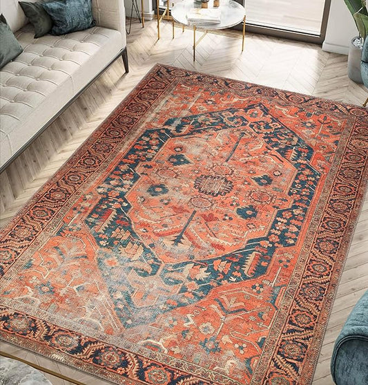 Keen Home Design 9x12 Rug - Machine Washable Area Rug with Non-Slip Backing, Ideal for Living Room, Dining Room, Bedroom - Vintage, Easy Clean, Durable, Low Pile Rug - (9' x 12')