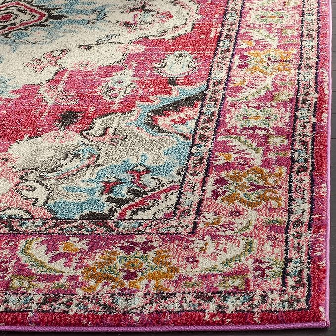 SAFAVIEH Monaco Collection Accent Rug - 4' x 5'7", Pink & Multi, Boho Medallion Distressed Design, Non-Shedding & Easy Care, Ideal for High Traffic Areas in Entryway, Living Room, Bedroom (MNC243D)
